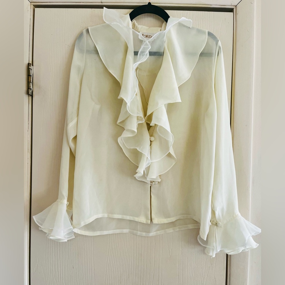 VTG Organza Chiffon 90s Ruffle Victorian Revival Boho Cottagecore Blouse M